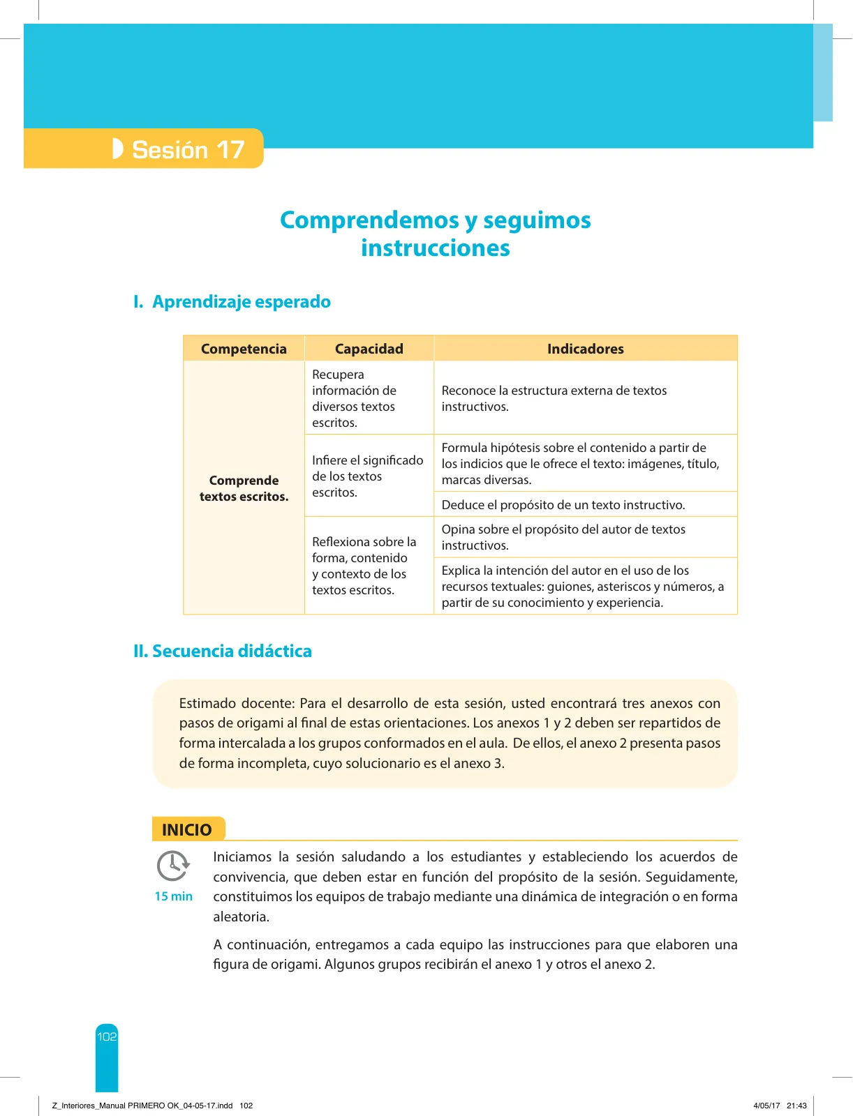 Miniatura página 104 de Comprensión lectora 1 : manual para el docente de primer grado de Secundaria · 2017