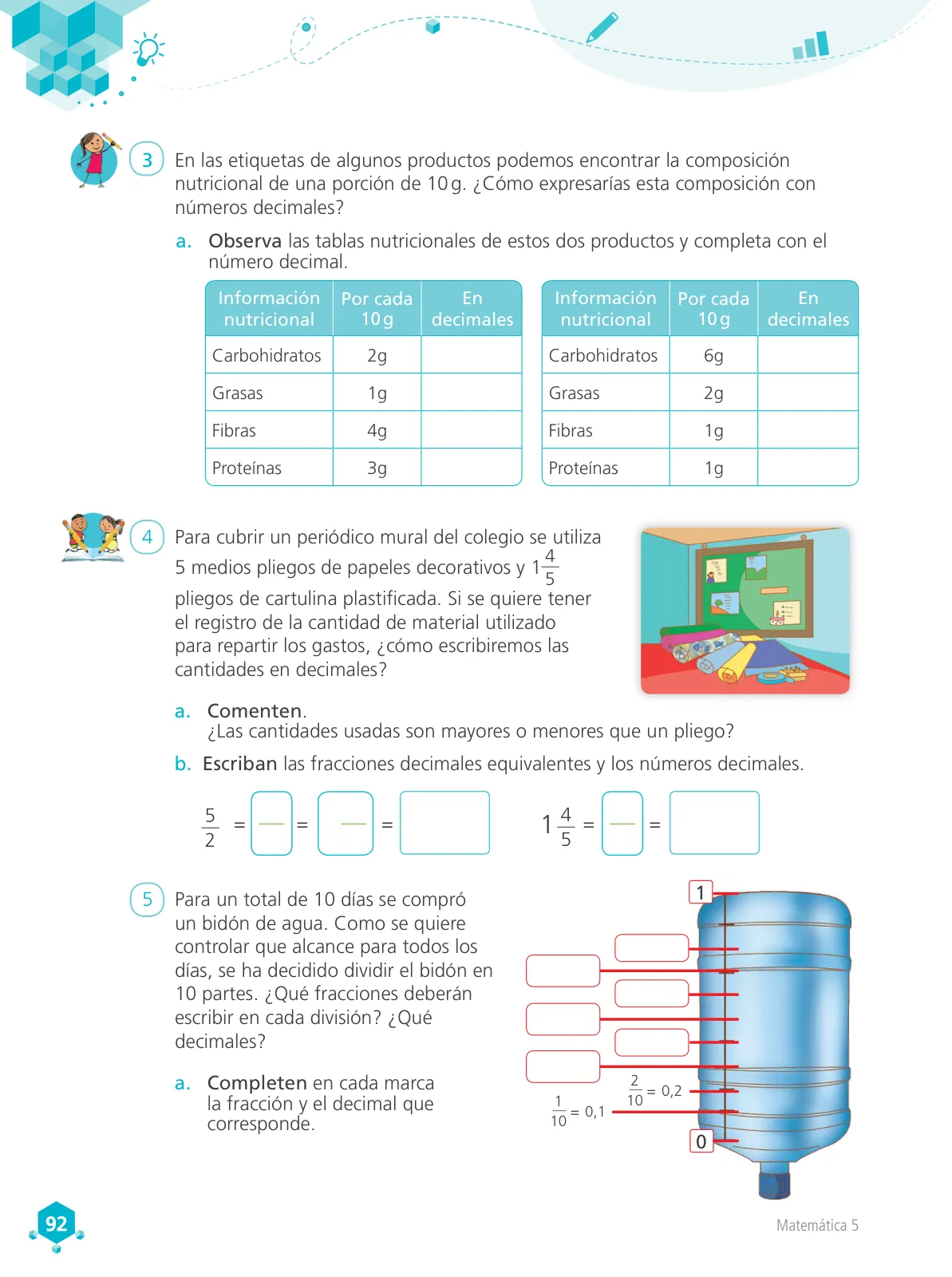 Página 93 de Matemática 5 : cuaderno de trabajo para quinto grado de Educación Primaria 2018 · 2018