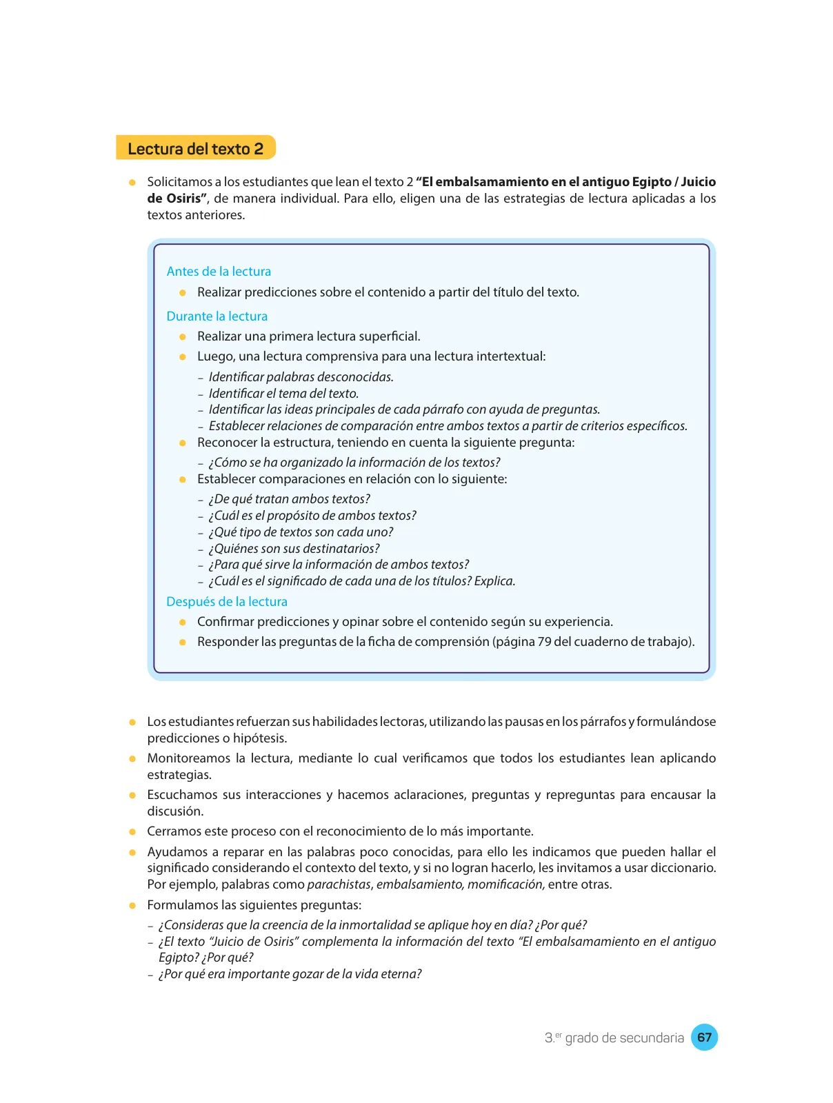 Página 69 de Comprensión lectora : manual para el docente de tercer grado de Secundaria 2018 · 2018