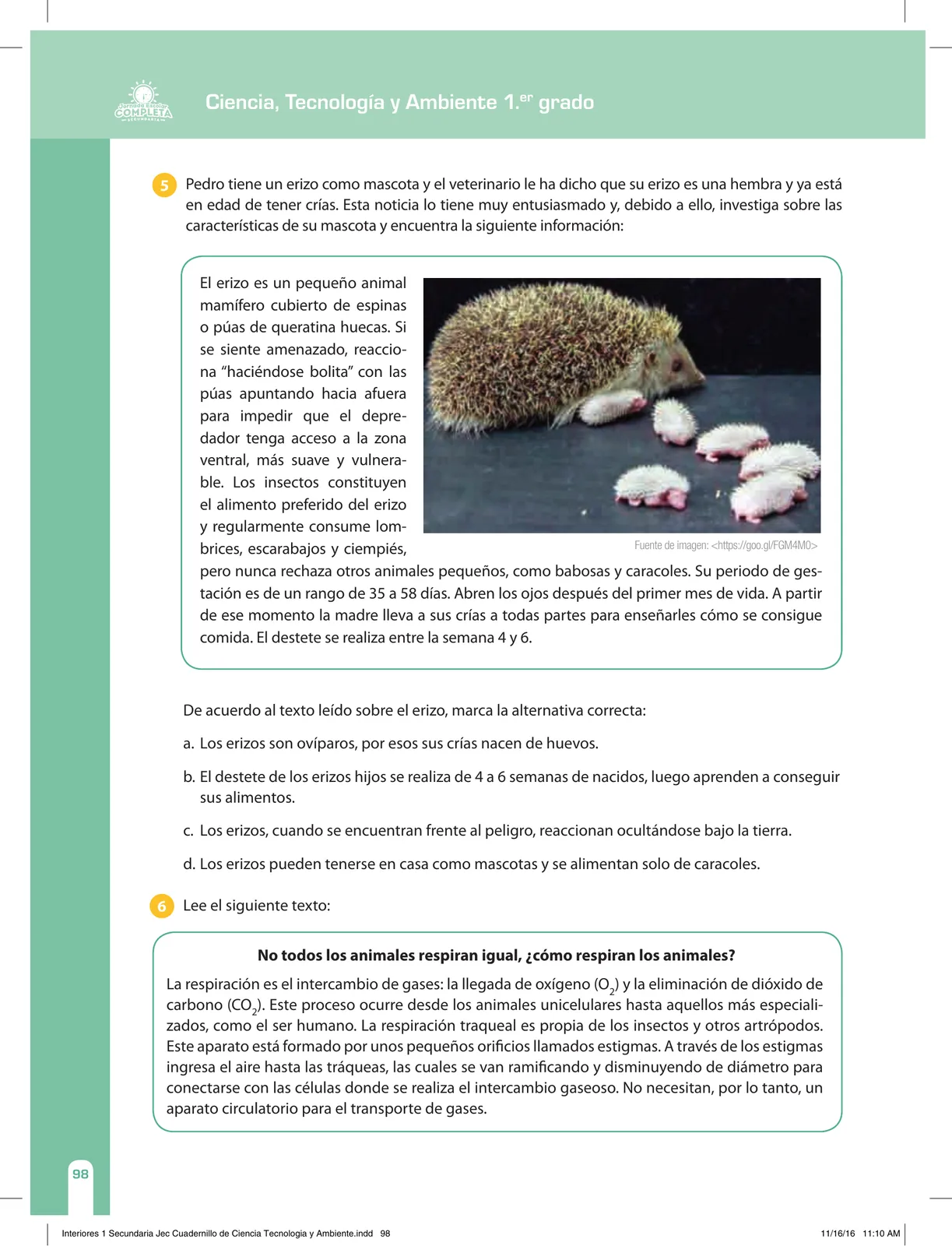 Miniatura página 98 de Ciencia, Tecnología y Ambiente 1. Cuaderno de reforzamiento pedagógico - JEC · 2016