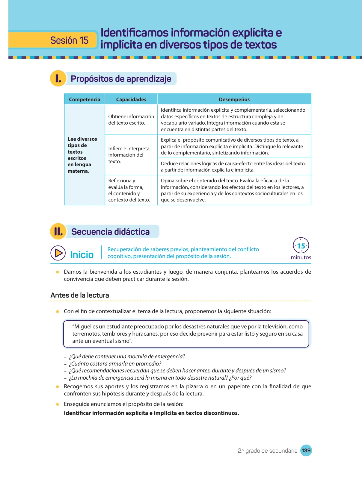 Página 141 de Comprensión lectora : manual para el docente de segundo grado de Secundaria 2018 · 2018