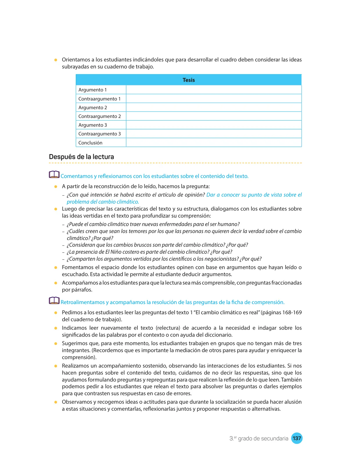 Miniatura página 139 de Comprensión lectora : manual para el docente de tercer grado de Secundaria 2018 · 2018