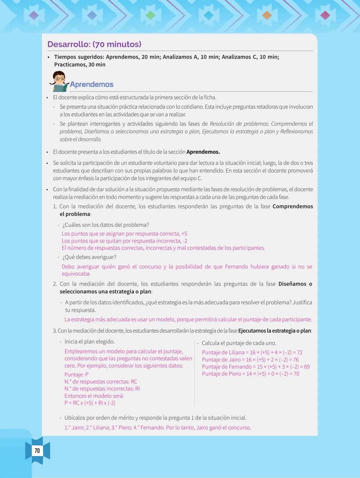 Miniatura página 72 de Resolvamos problemas 1 : manual para el docente 2018 · 2018