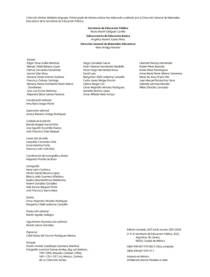 Página 3 de Colección Ximhai. Múltiples lenguajes. Libro de Educación Telesecundaria Grado 1° Ciclo Escolar 2025 - 2026