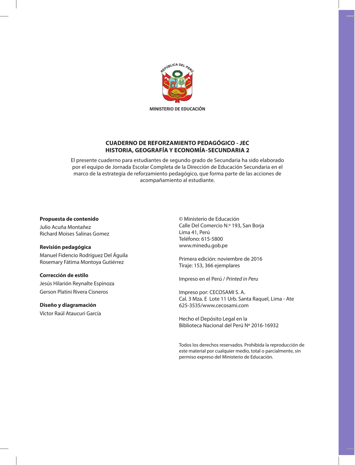 Página 2 de Historia, Geografía y Economía 2 : cuaderno de reforzamiento pedagógico - JEC ﻿ · 2016