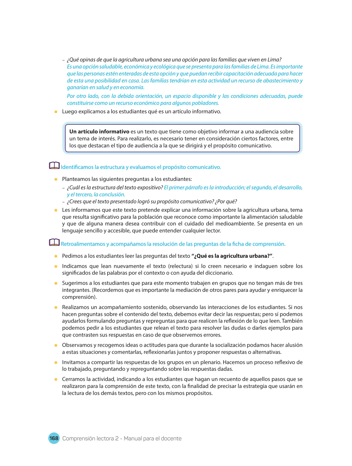 Página 170 de Comprensión lectora : manual para el docente de segundo grado de Secundaria 2018 · 2018
