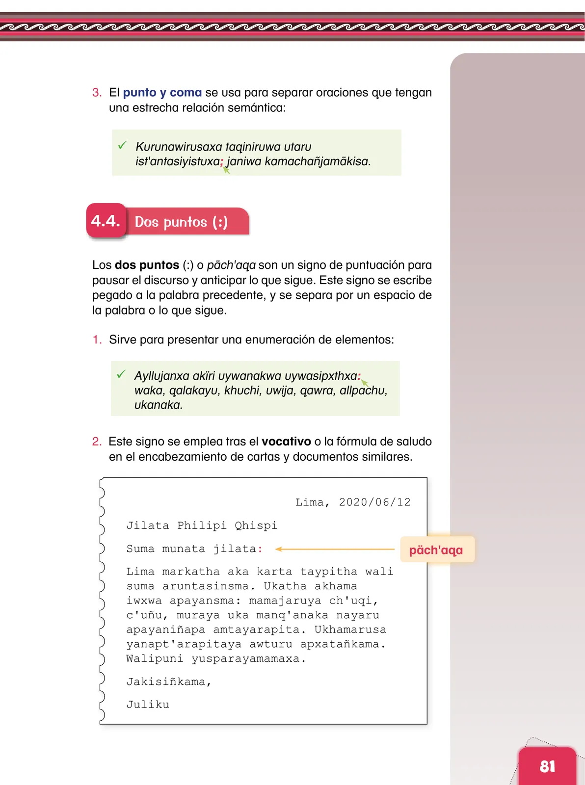 Página 83 de Aymara arutha chiqapa qillqañataki panka = Manual de escritura Aimara · 2021