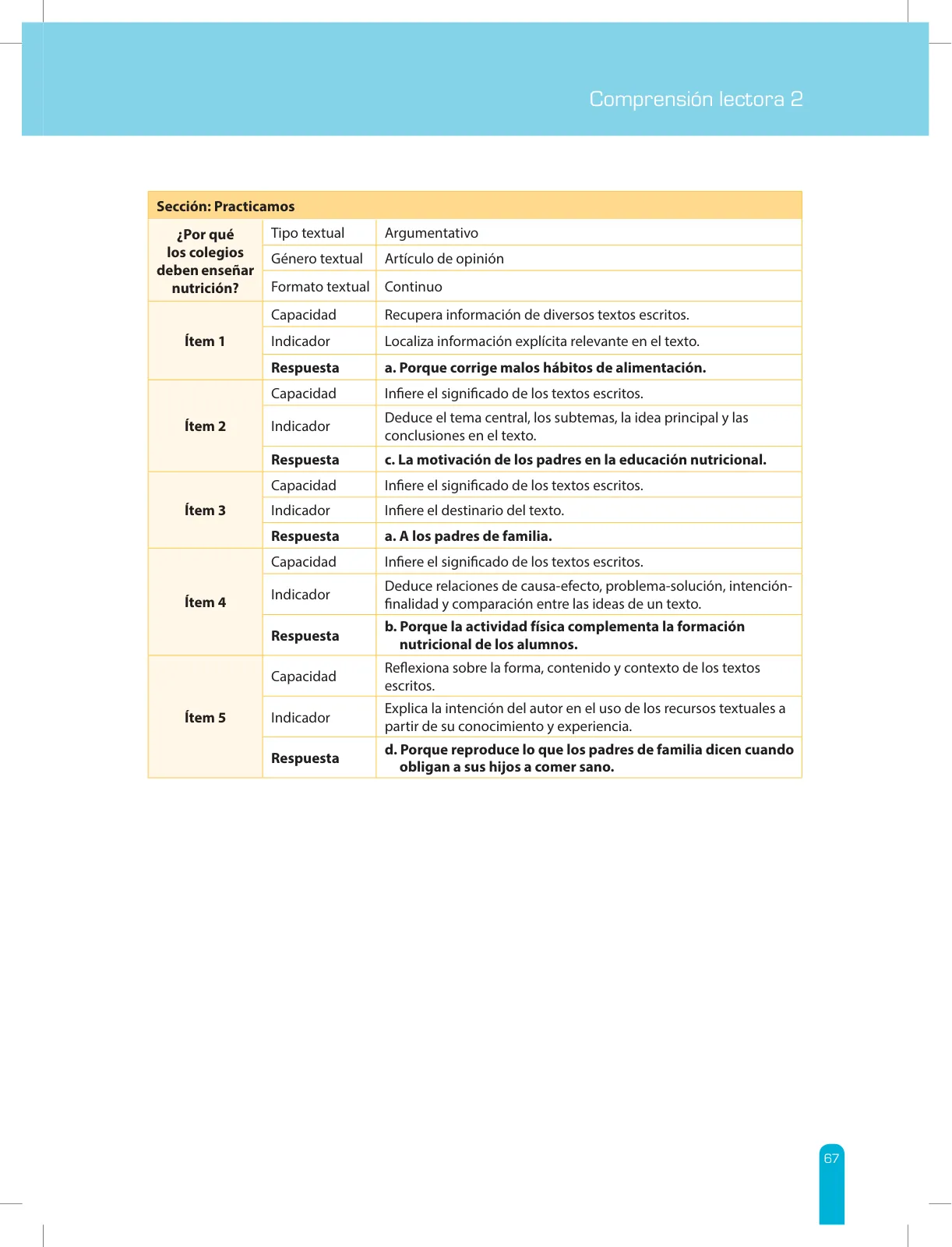 Miniatura página 69 de Comprensión lectora 2 : manual para el docente de segundo grado de Secundaria · 2017