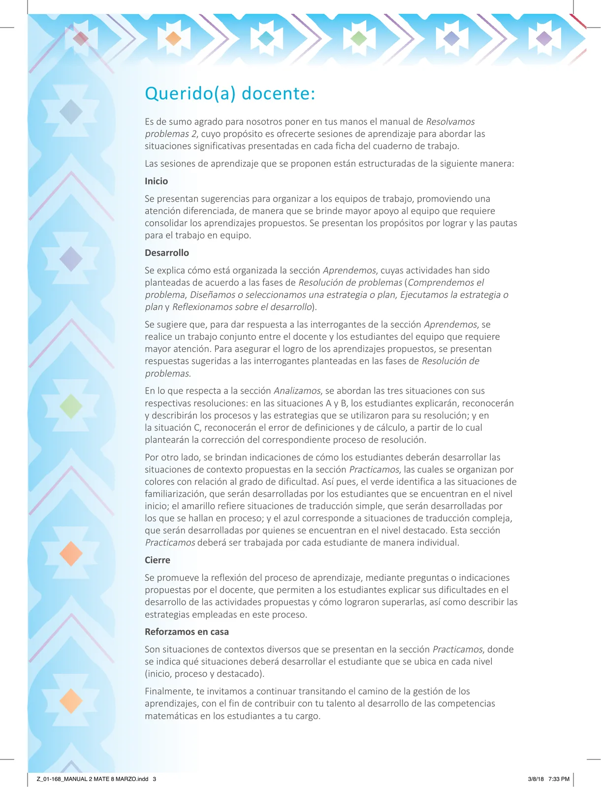 Página 5 de Resolvamos problemas 2 : manual para el docente 2018 · 2018