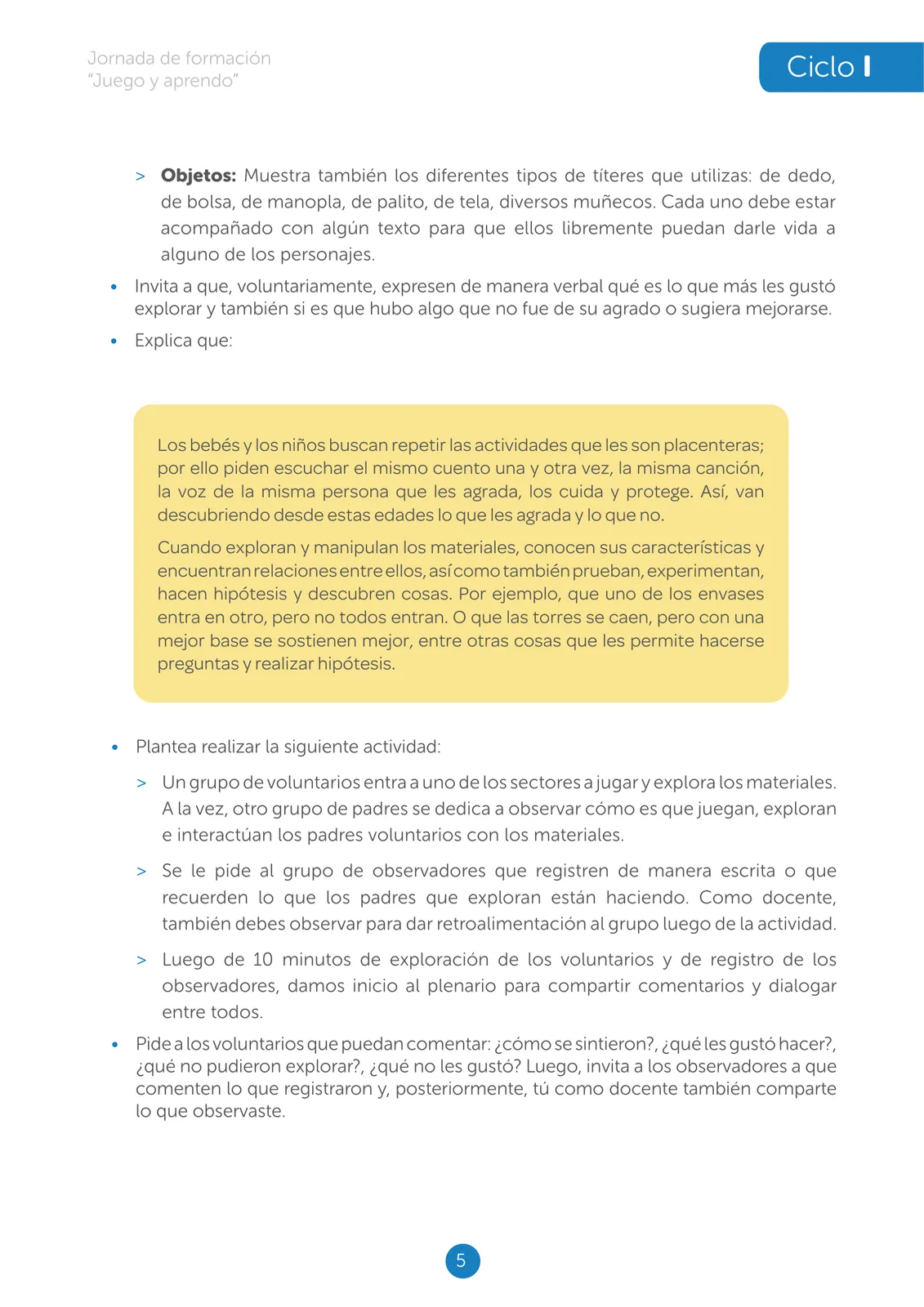 Página 5 de Jornada de formación “Juego y aprendo” : ciclo I · 2025