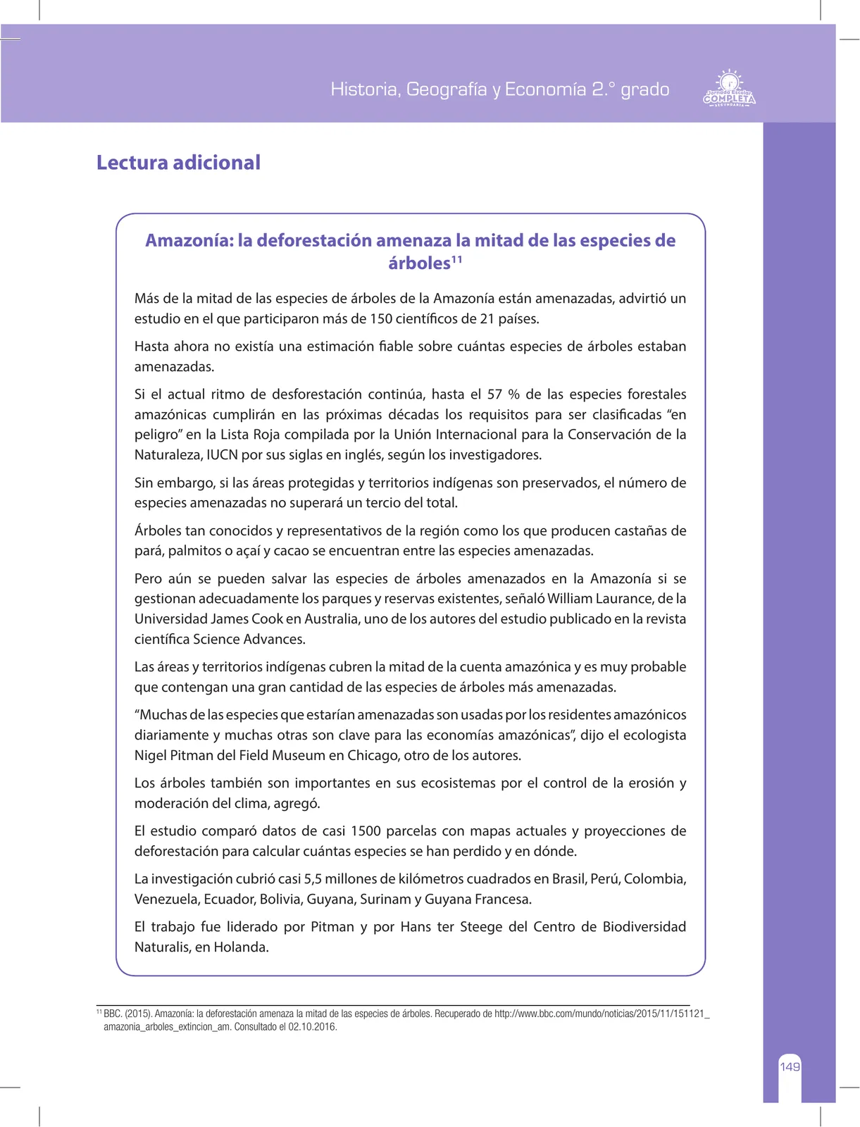 Página 149 de Historia, Geografía y Economía 2 : cuaderno de reforzamiento pedagógico - JEC · 2016