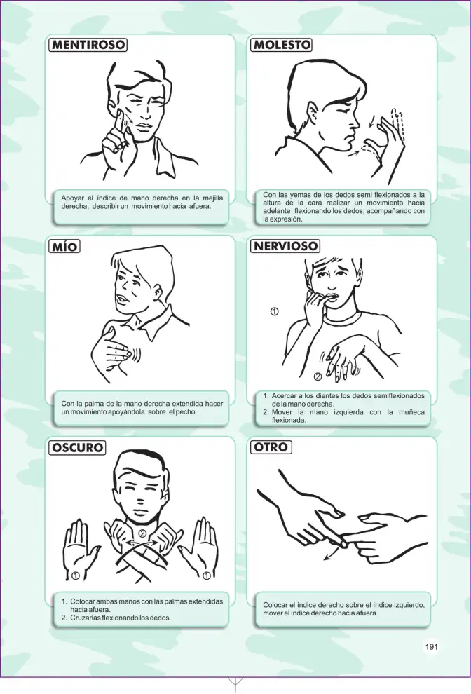 Página 191 de Lengua de señas peruana : guía para el aprendizaje de la lengua de señas peruana, vocabulario básico · 2015