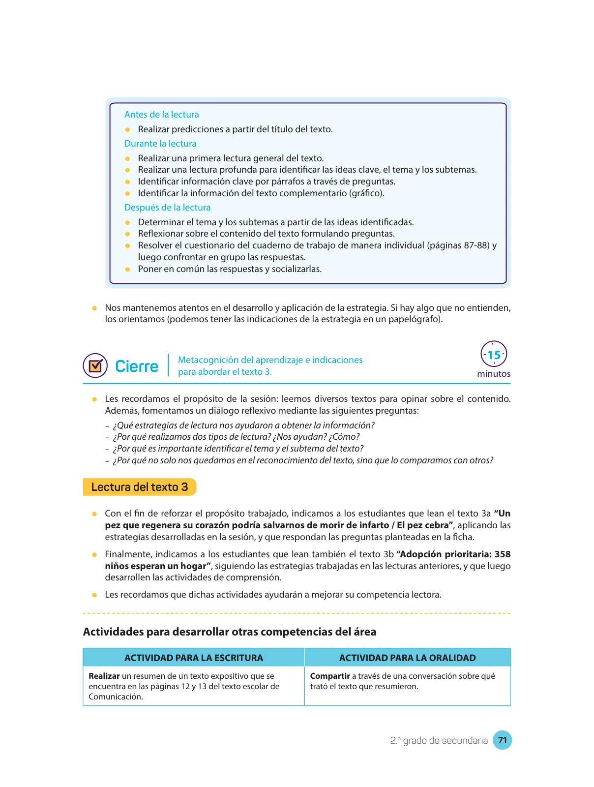 Miniatura página 73 de Comprensión lectora : manual para el docente de segundo grado de Secundaria 2018 · 2018