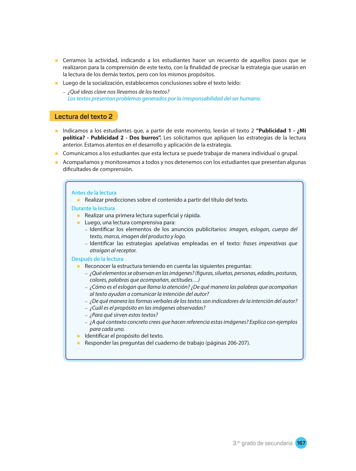 Página 169 de Comprensión lectora : manual para el docente de tercer grado de Secundaria 2018 · 2018