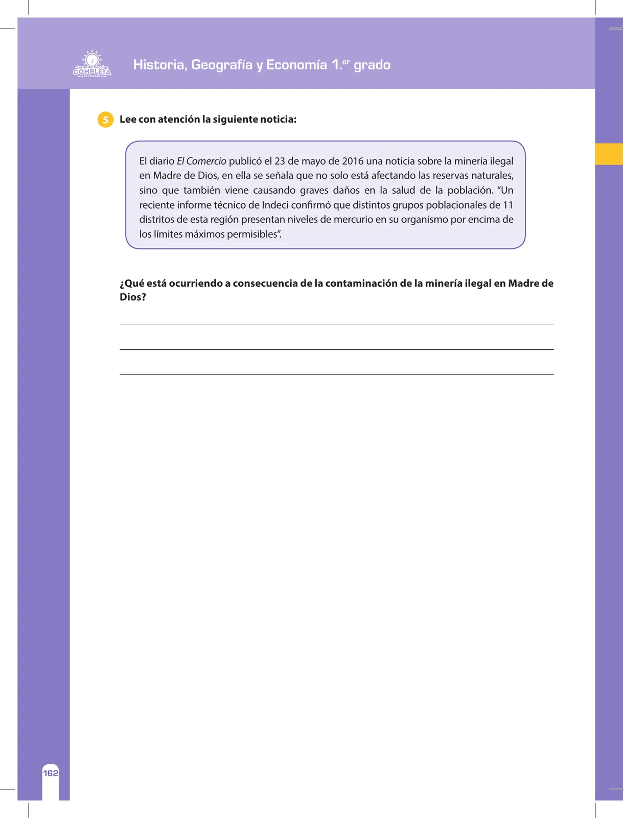 Miniatura página 162 de Historia, Geografía y Economía 1 : cuaderno de reforzamiento pedagógico - JEC · 2016