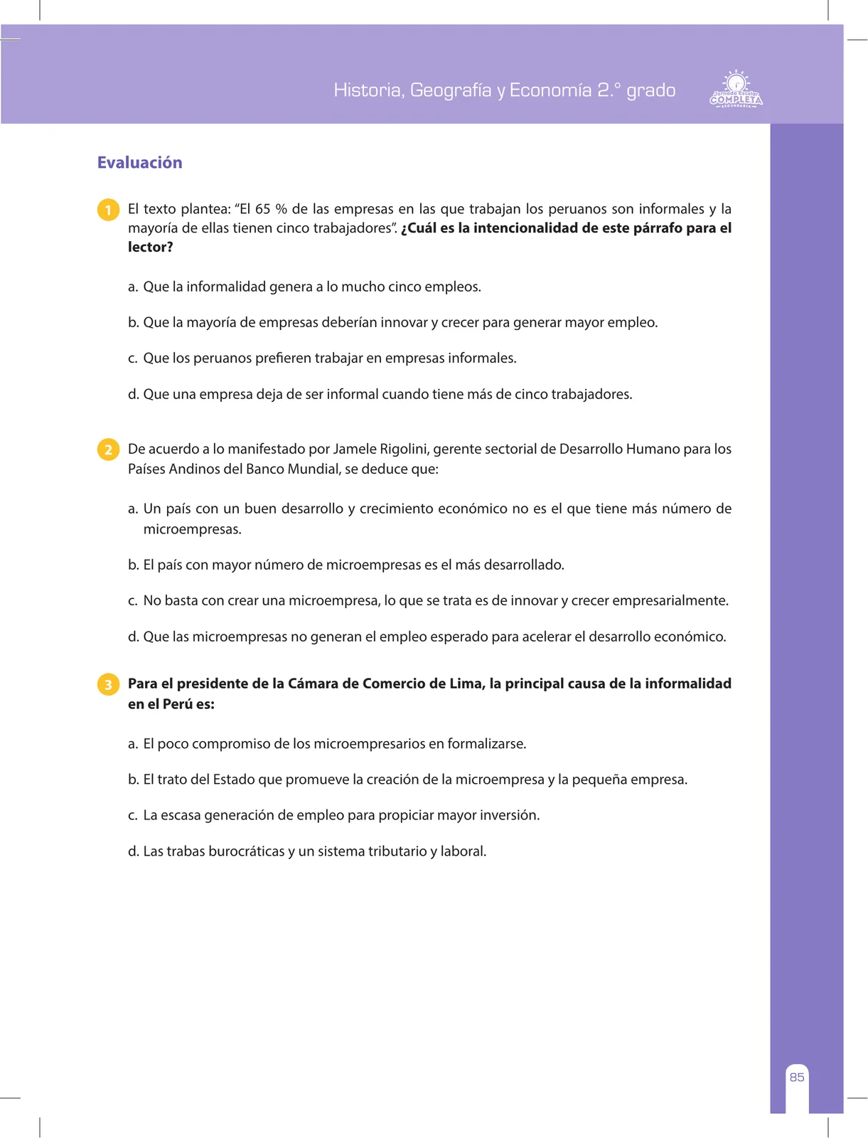 Miniatura página 85 de Historia, Geografía y Economía 2 : cuaderno de reforzamiento pedagógico - JEC ﻿ · 2016