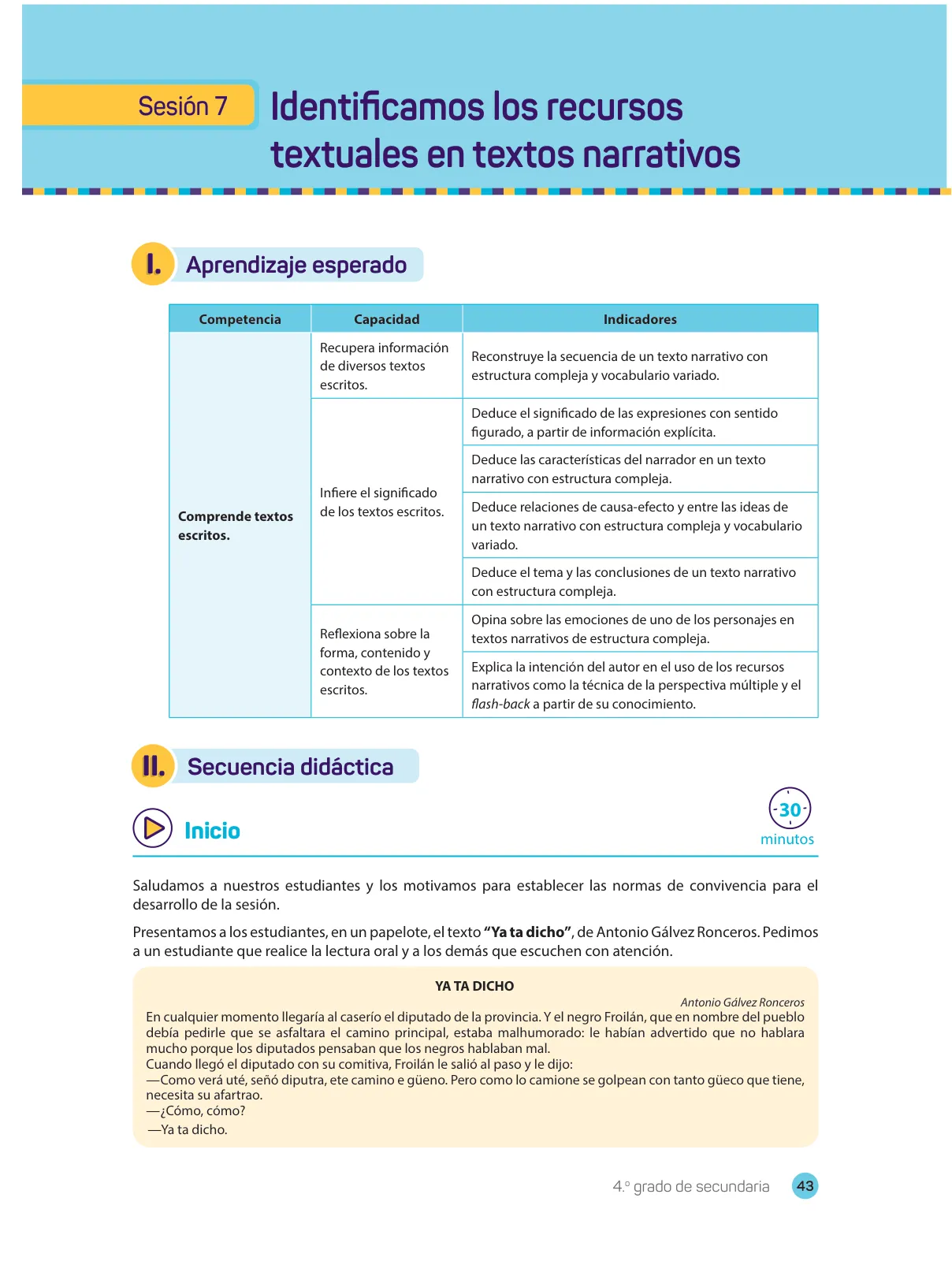 Página 45 de Comprensión lectora 4 : manual para el docente de cuarto grado de Secundaria · 2017