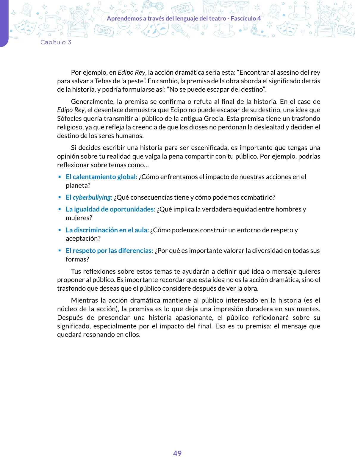 Miniatura página 49 de Aprendemos a través del lenguaje del teatro Fascículo 4 para estudiantes de Educación Secundaria · 2024