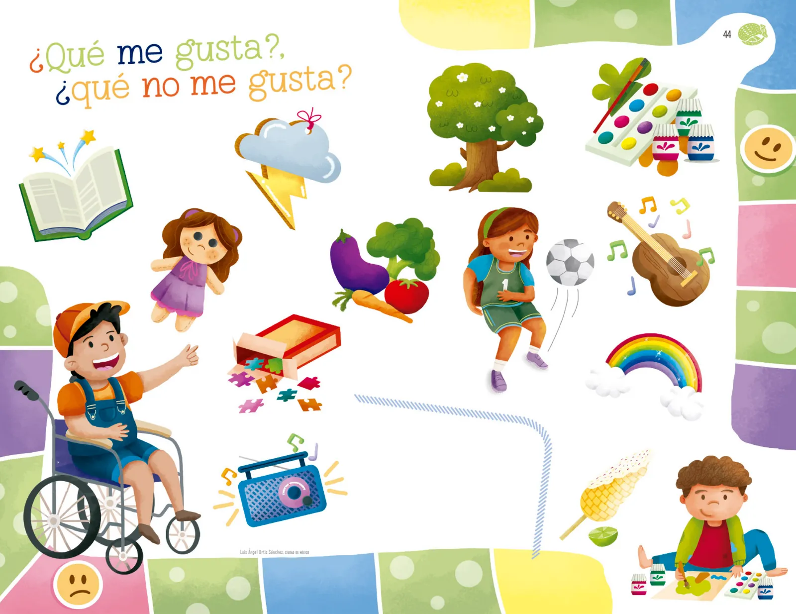 Página 45 de Explorar e imaginar con mi libro de Preescolar.   Libro de Educación Preescolar Grado 1°  Ciclo Escolar 2025 - 2026