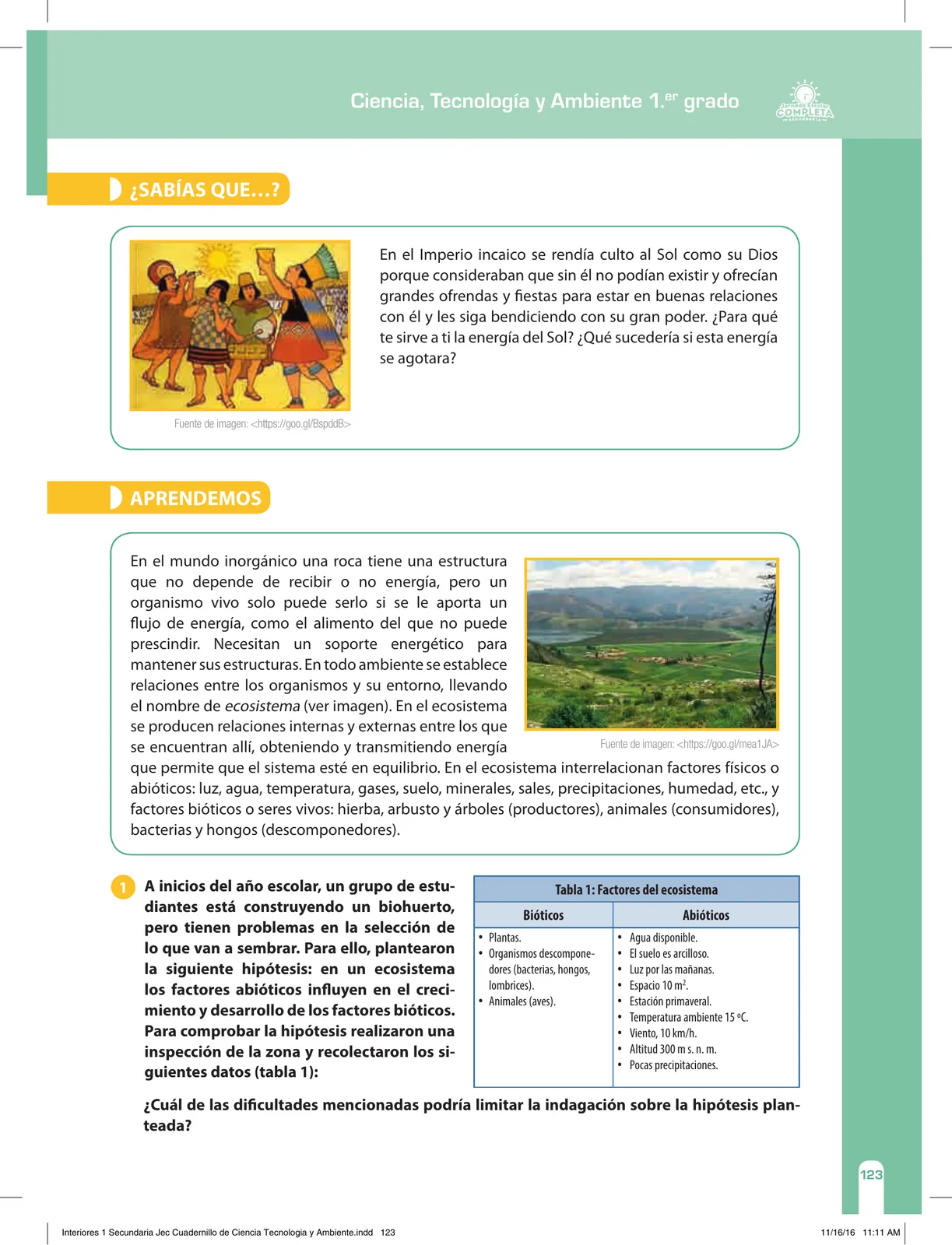 Página 123 de Ciencia, Tecnología y Ambiente 1. Cuaderno de reforzamiento pedagógico - JEC · 2016