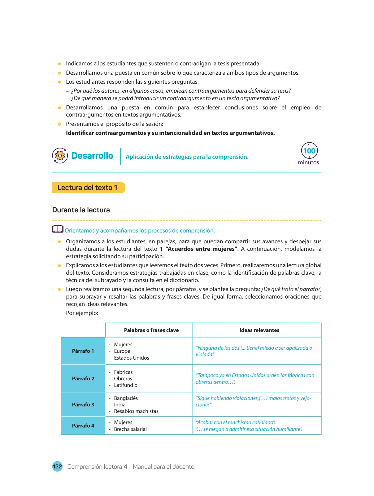 Página 124 de Comprensión lectora : manual para el docente de cuarto grado de Secundaria 2018 · 2018