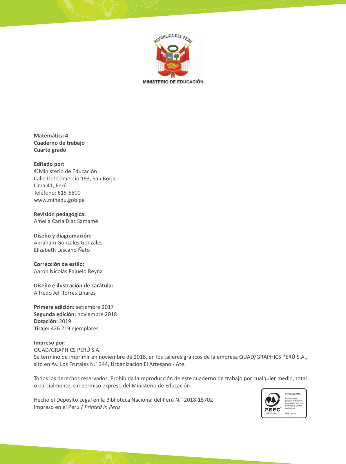Página 4 de Matemática 4 : cuaderno de trabajo para cuarto grado de Educación Primaria 2019 · 2019