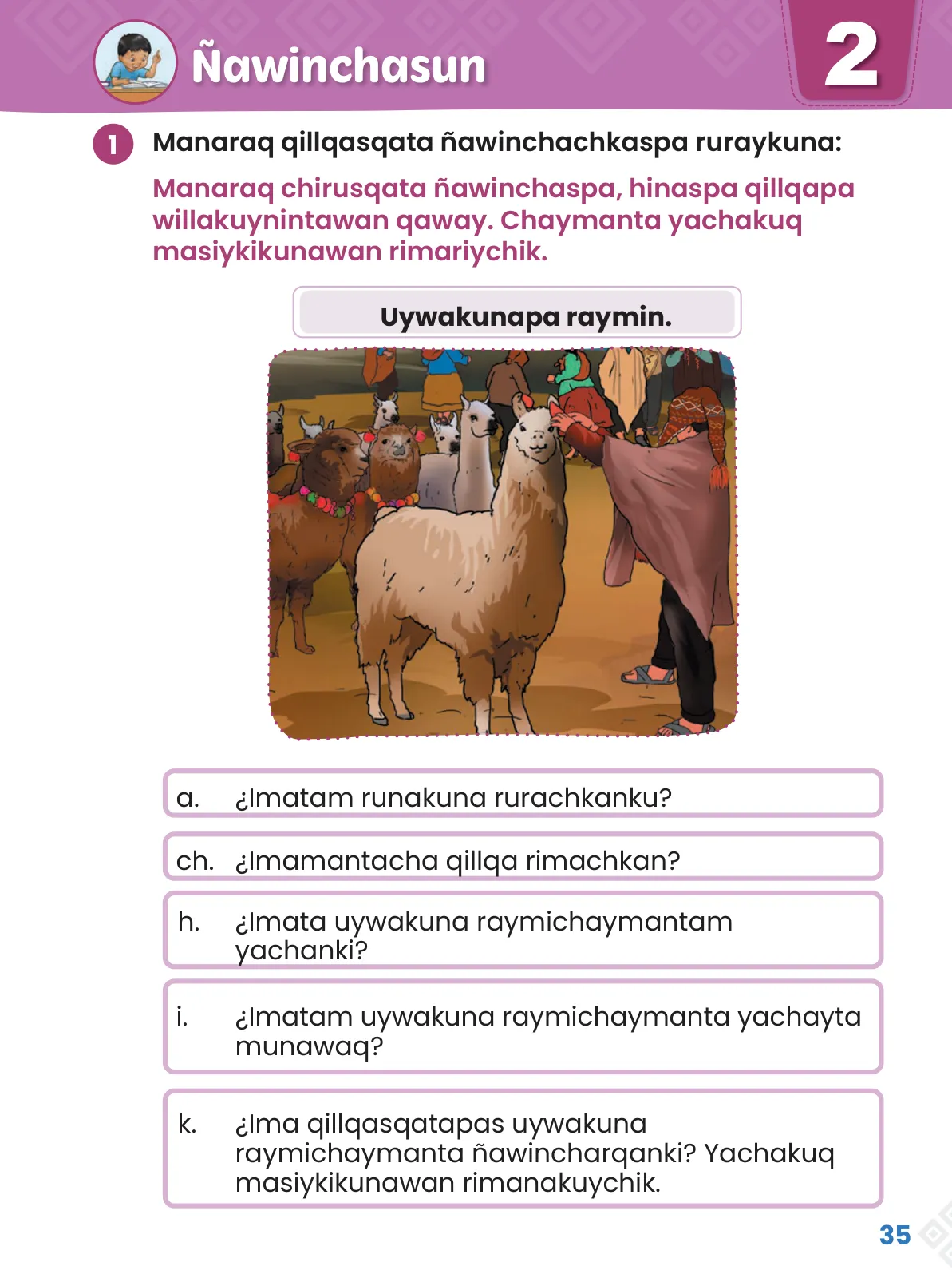 Página 37 de Ñawinchana Maytu 2 Quechua - Chanka. Texto de Comunicación del 2° Primaria - Quechua Chanka · 2023
