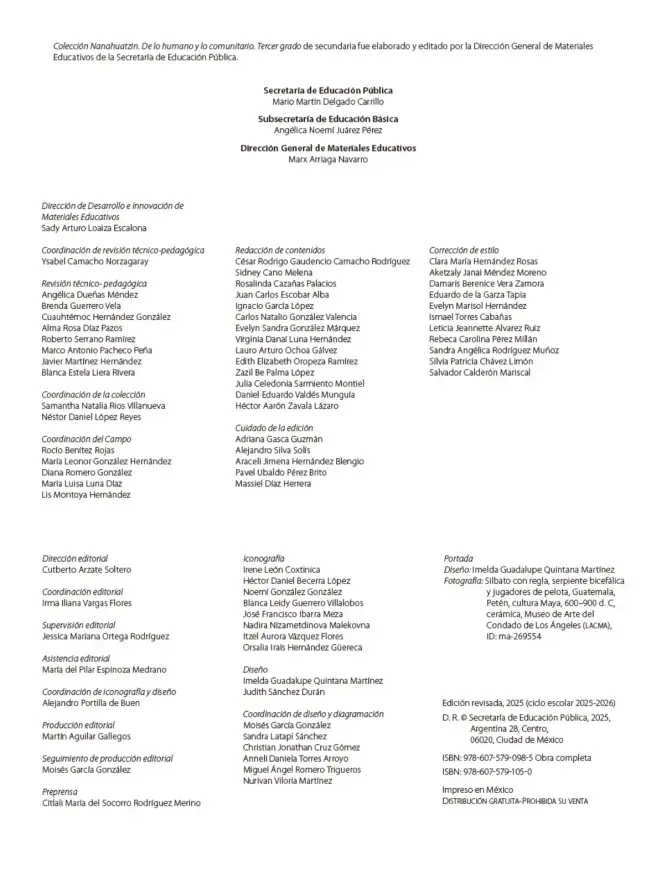 Página 3 de Colección Nanahuatzin. De lo humano y lo comunitario. Libro de Educación Secundaria Grado 3° Ciclo Escolar 2025 - 2026