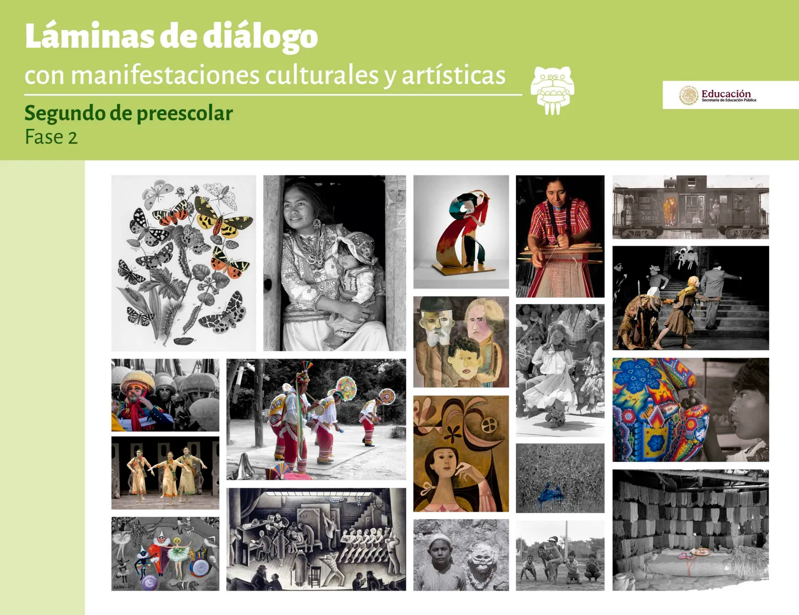 Portada de Láminas de diálogo con manifestaciones culturales y artísticas. Fase 2  Libro de Educación Preescolar Grado 2°  Ciclo Escolar 2025 - 2026
