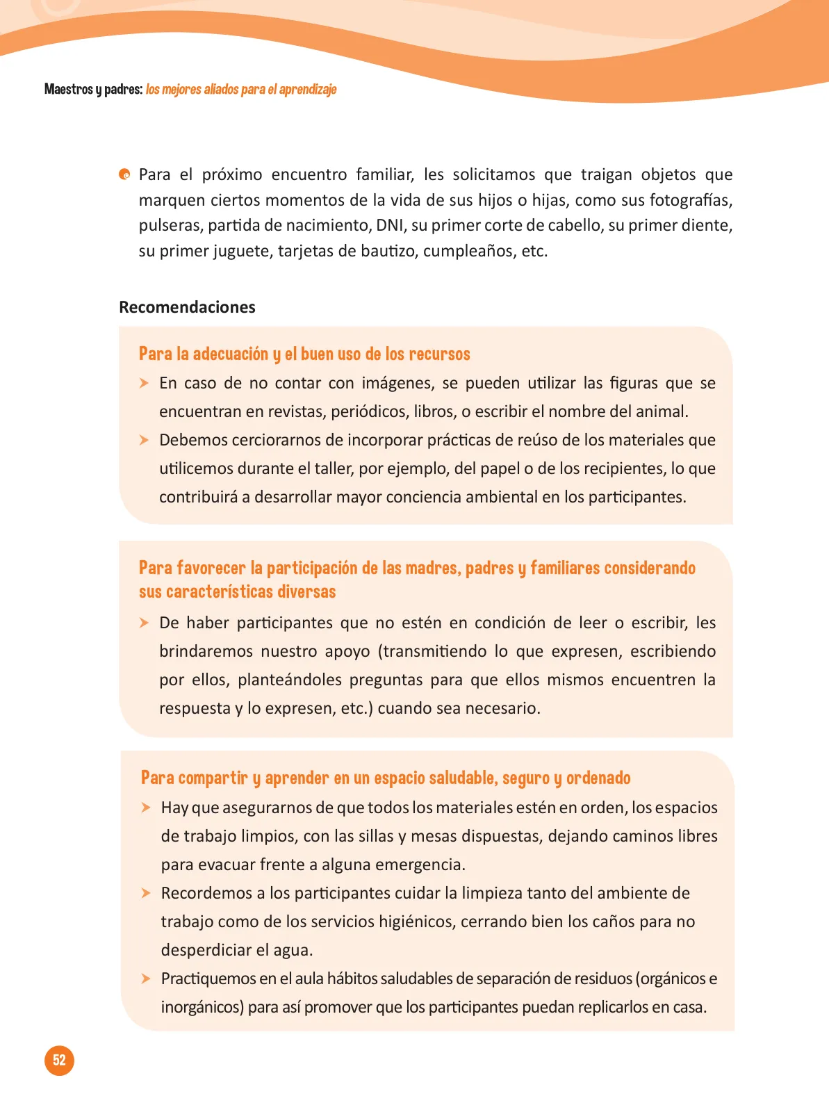 Página 54 de Guía para el trabajo docente con las familias del ciclo IV de Primaria · 2016