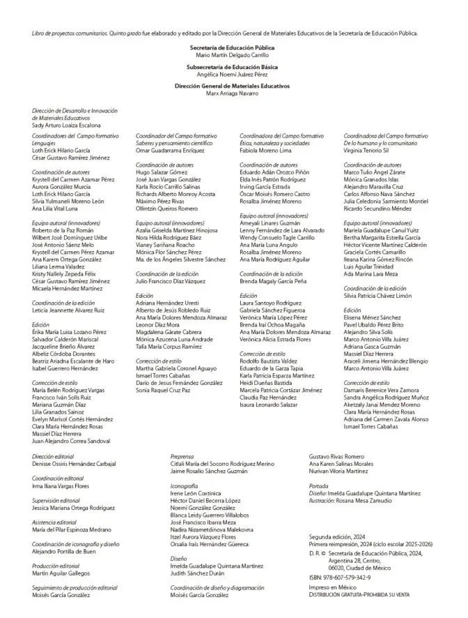 Página 3 de Proyectos Comunitarios. Libro de Educación Primaria Grado 5° Ciclo Escolar 2025 - 2026