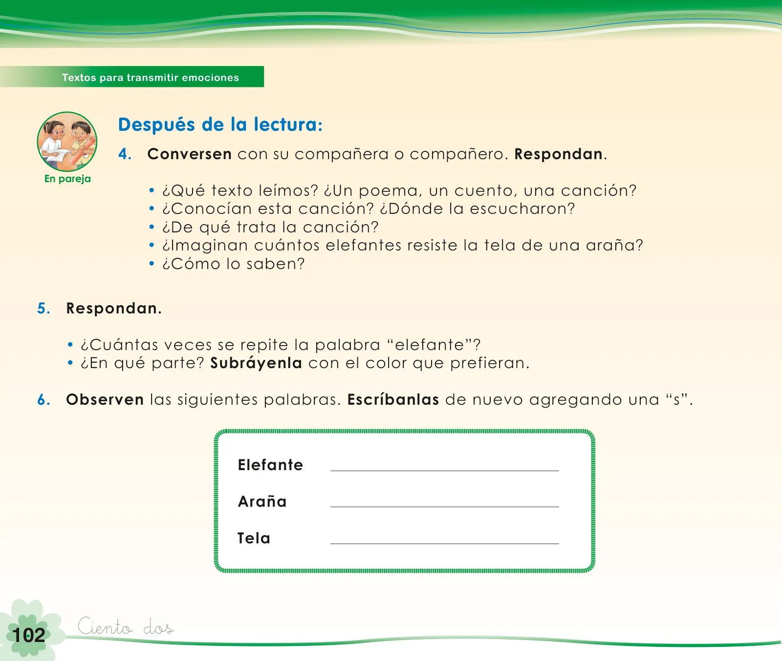 Miniatura página 104 de Comunicación 1 : cuaderno de trabajo para primer grado de Educación Primaria 2019 · 2019