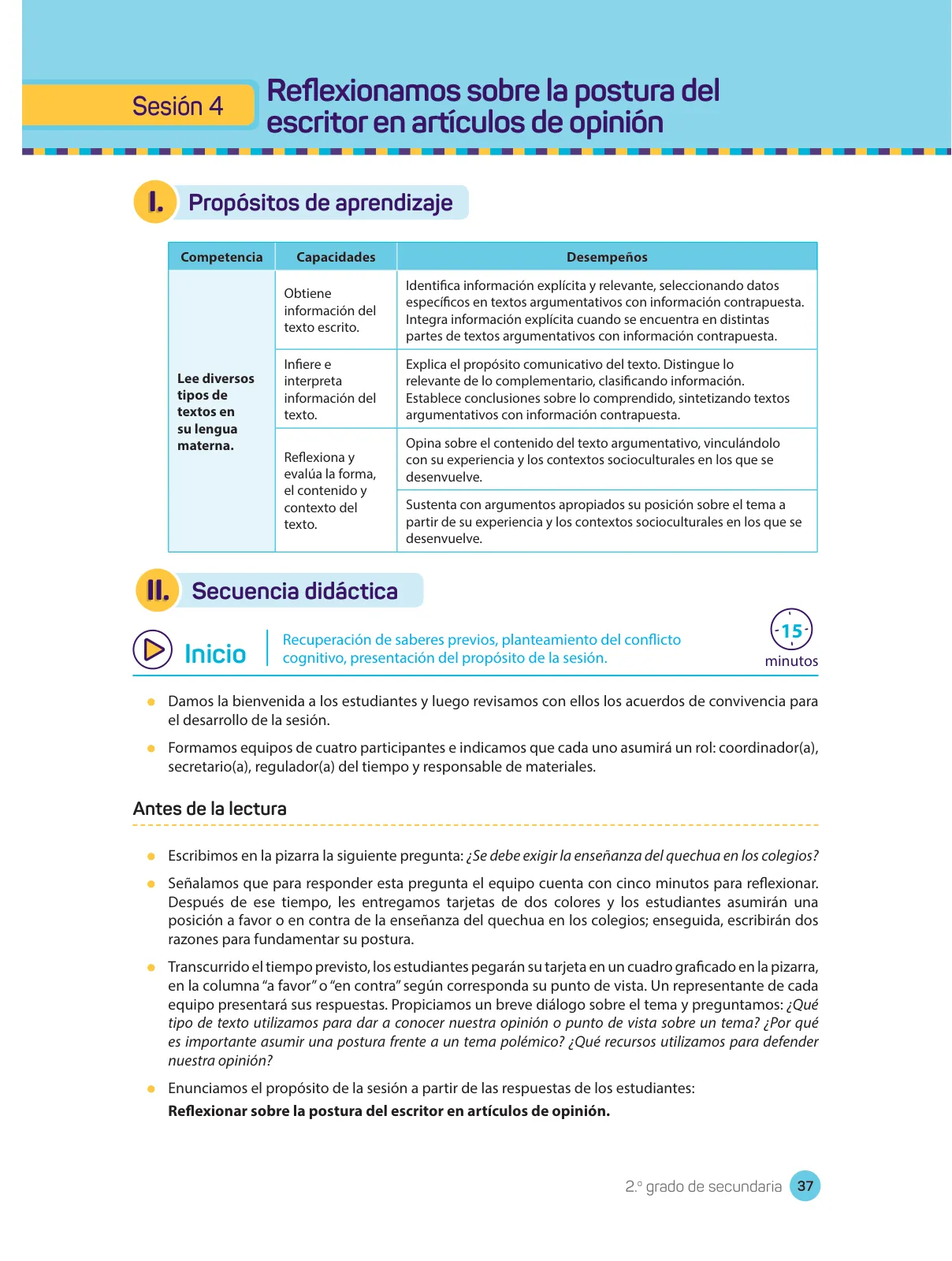 Miniatura página 39 de Comprensión lectora : manual para el docente de segundo grado de Secundaria 2018 · 2018