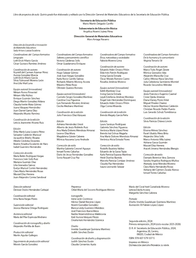Página 3 de Proyectos de Aula. Libro de Educación Primaria Grado 5° Ciclo Escolar 2025 - 2026