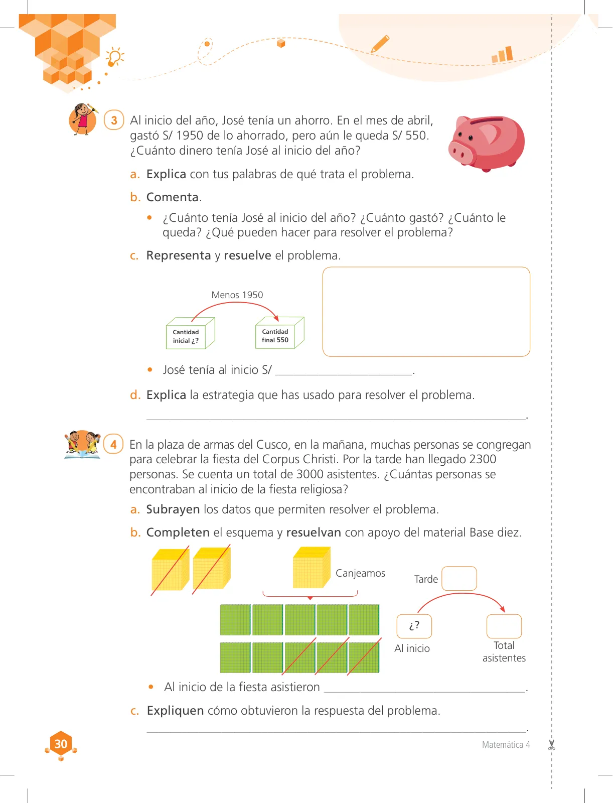 Página 30 de Matemática 4 : cuaderno de trabajo para cuarto grado de Educación Primaria 2018 · 2018