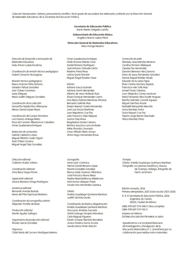 Página 3 de Colección Nanahuatzin. Saberes y pensamiento científico. Libro de Educación Secundaria Grado 3° Ciclo Escolar 2025 - 2026