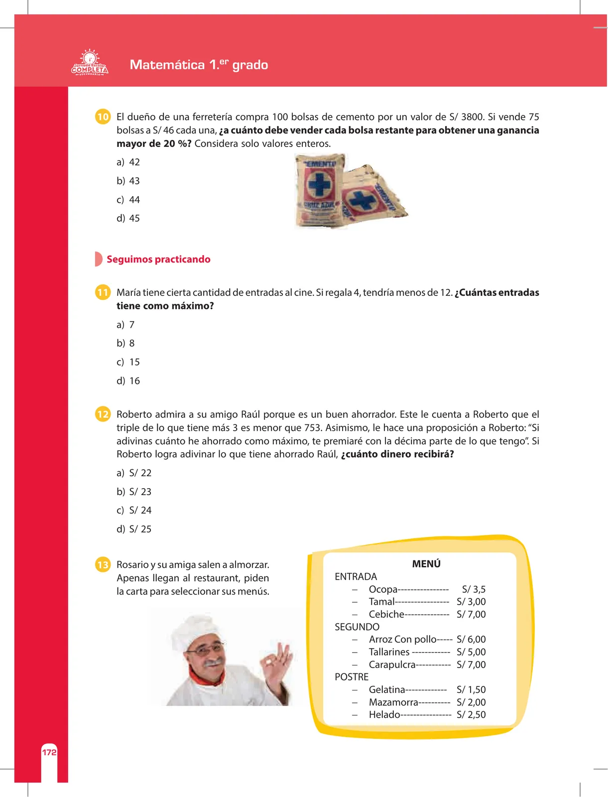 Miniatura página 172 de Matemática 1 : cuaderno de reforzamiento pedagógico - JEC · 2016