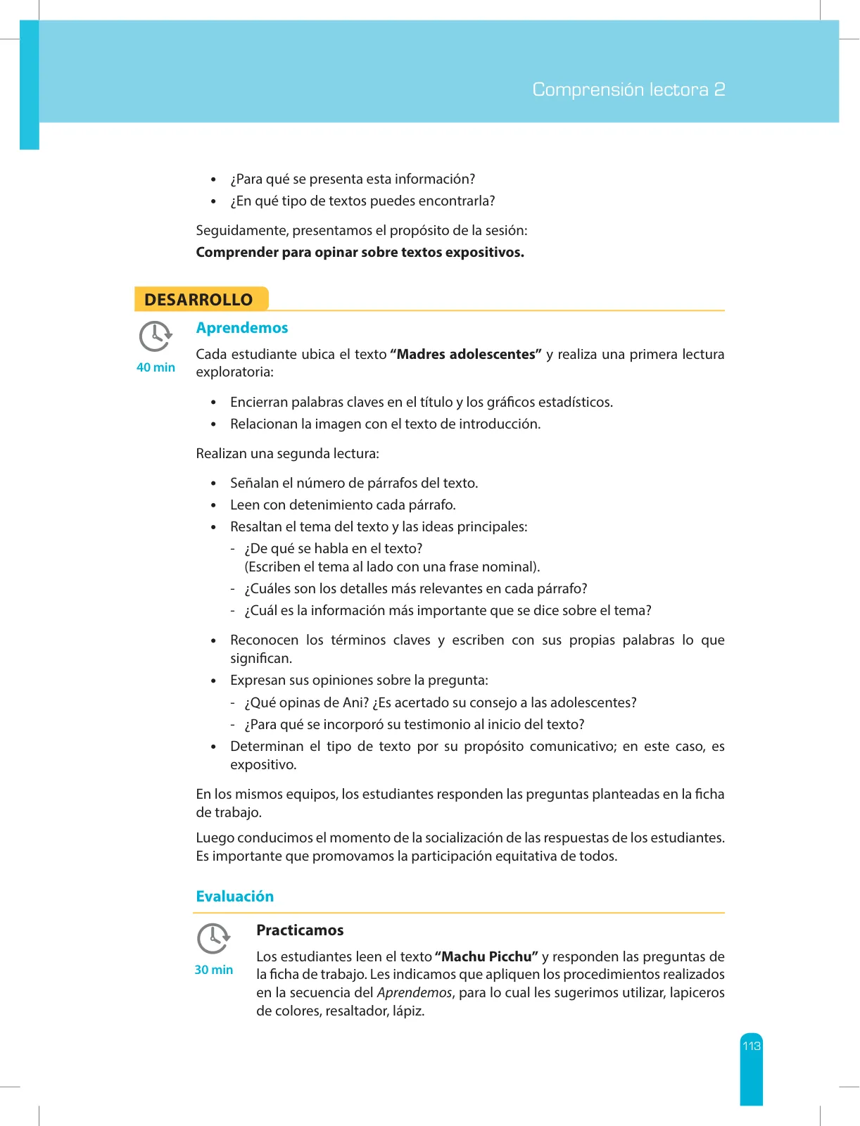 Miniatura página 115 de Comprensión lectora 2 : manual para el docente de segundo grado de Secundaria · 2017