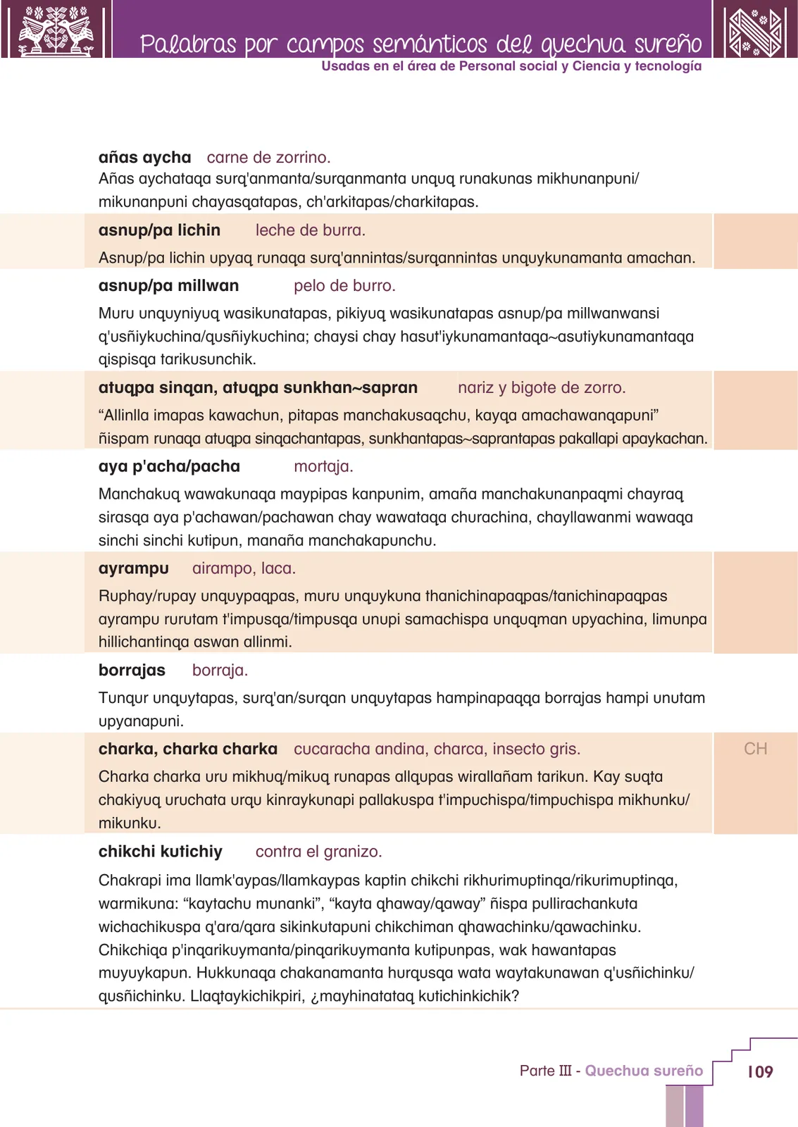 Página 111 de Yachachinapaq simikuna - Urin Qichwa : vocabulario pedagógico quechua sureño · 2021