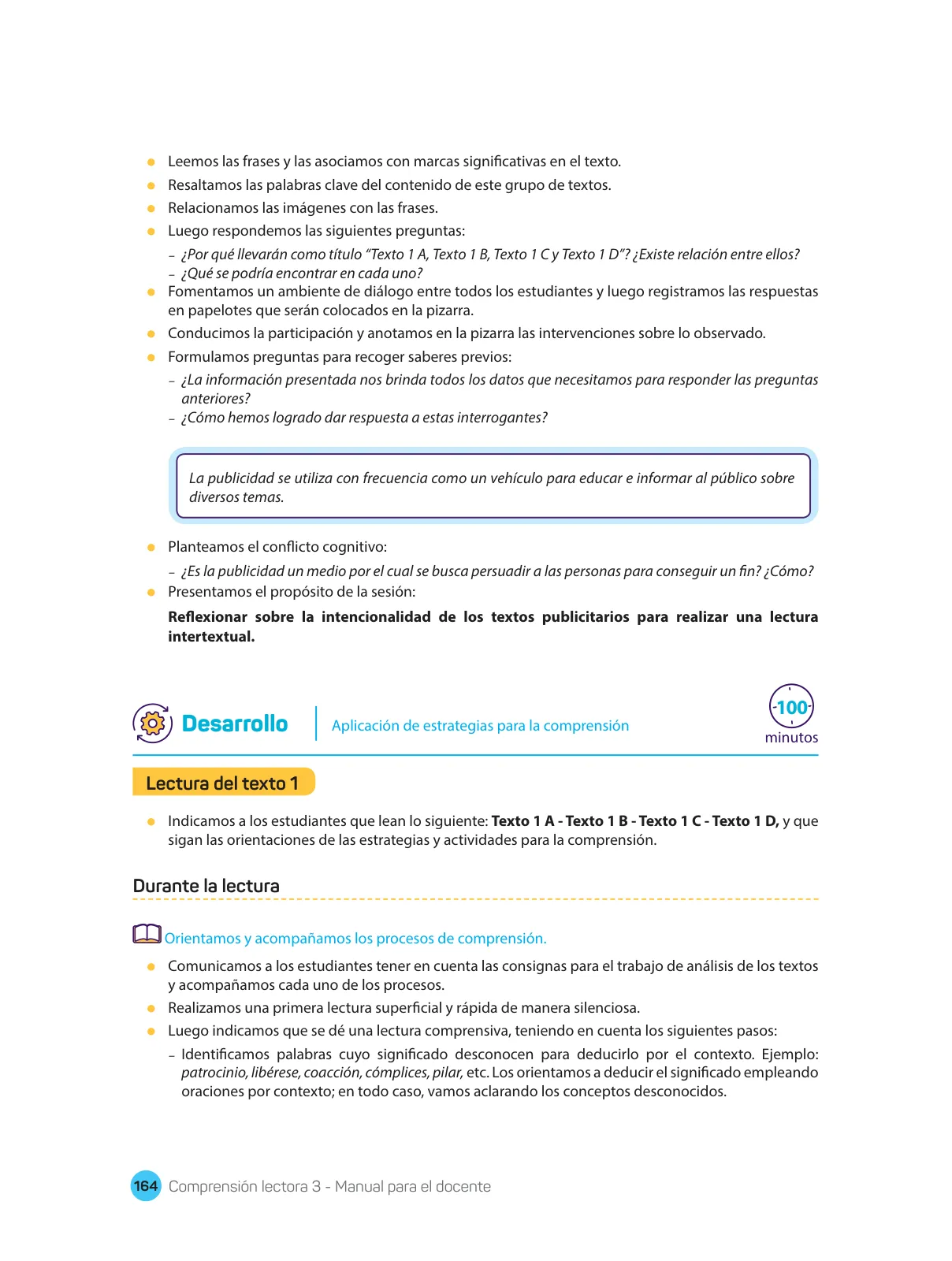 Miniatura página 166 de Comprensión lectora : manual para el docente de tercer grado de Secundaria 2018 · 2018