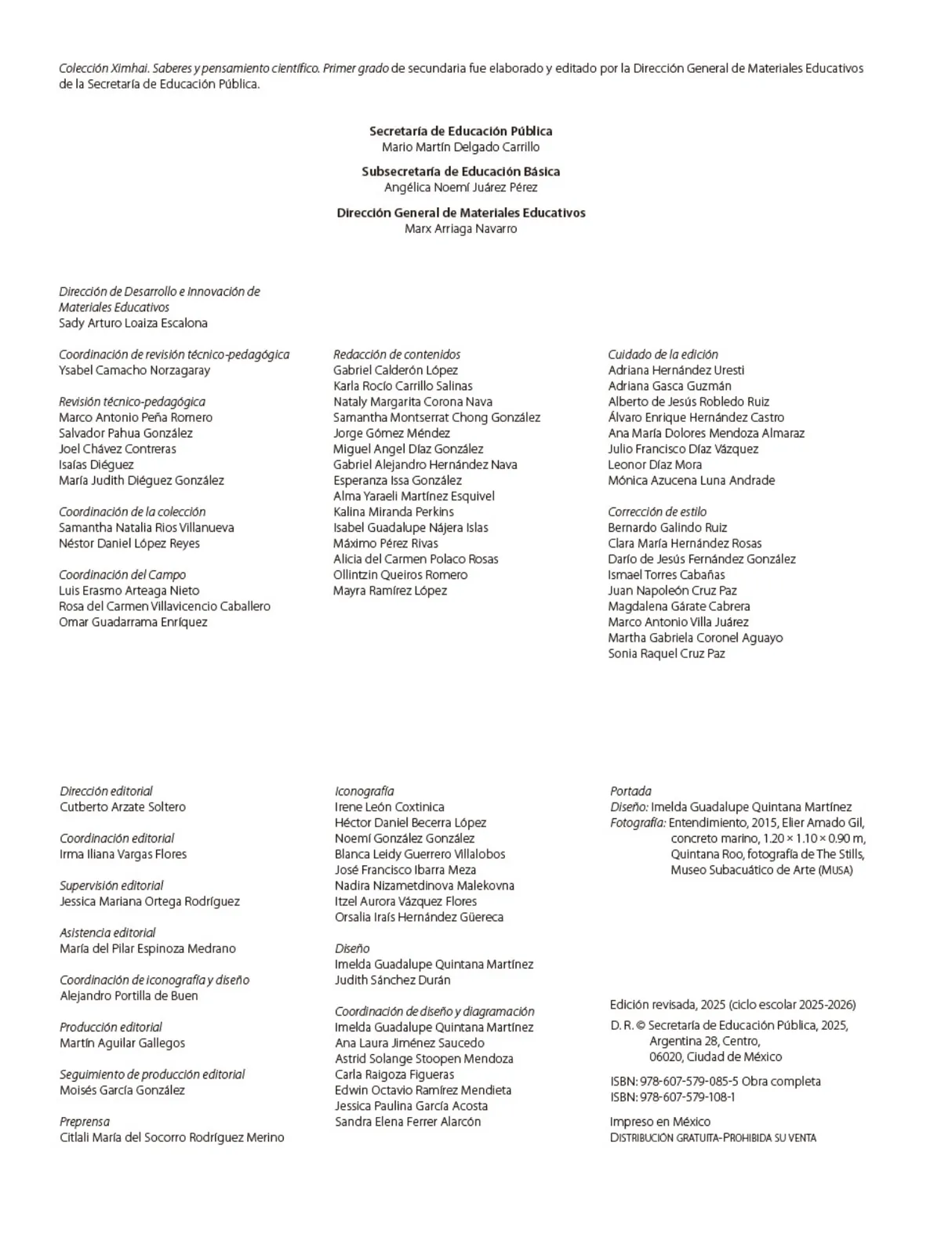 Página 3 de Colección Ximhai. Saberes y pensamiento científico. Libro de Educación Secundaria Grado 1° Ciclo Escolar 2025 - 2026