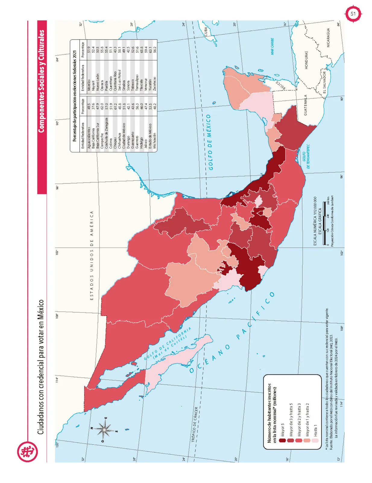 Página 52 de Cartografía de México y el mundo. Libro de Educación Primaria Grado 4° Ciclo Escolar 2025 - 2026