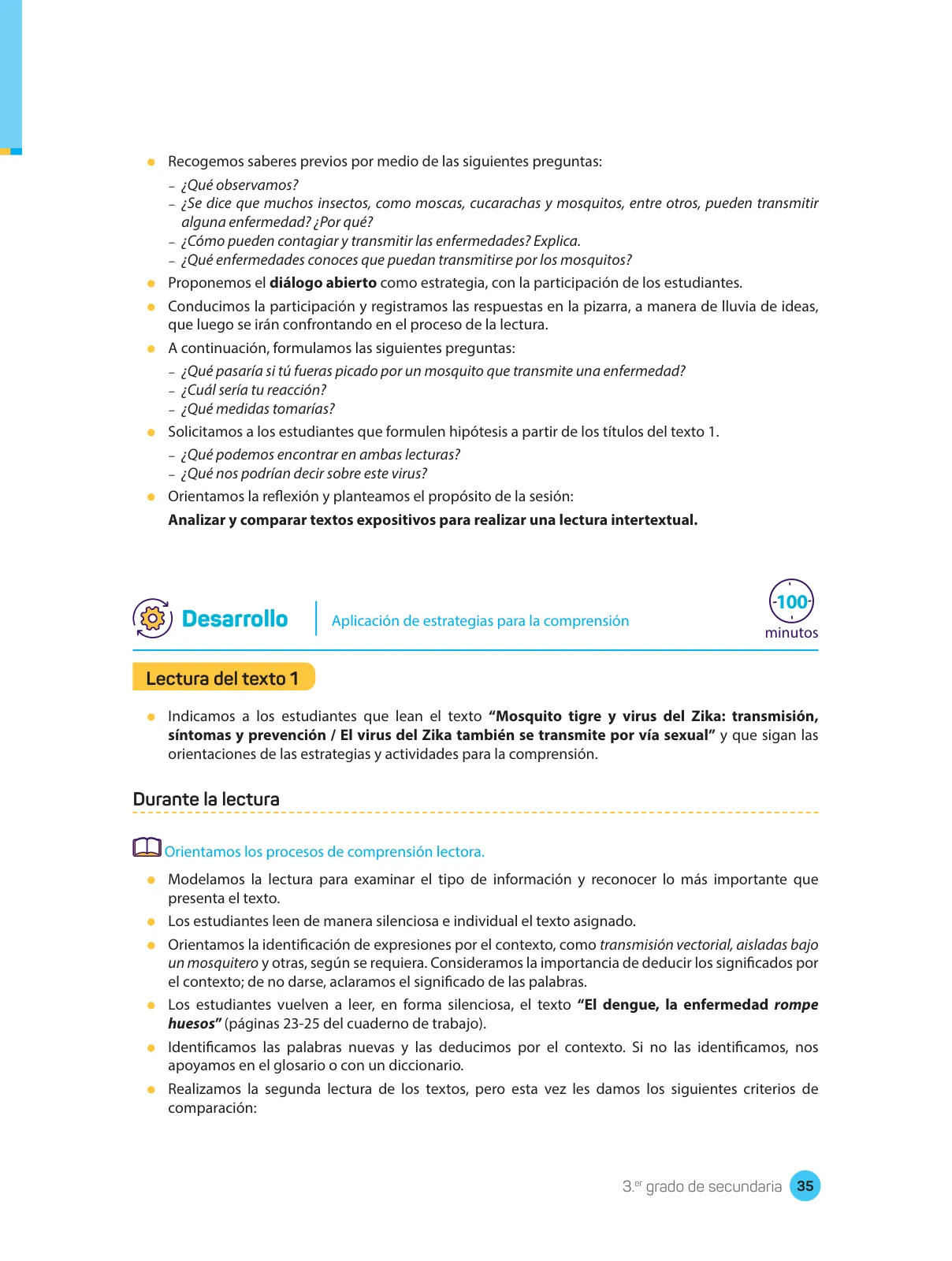 Página 37 de Comprensión lectora : manual para el docente de tercer grado de Secundaria 2018 · 2018