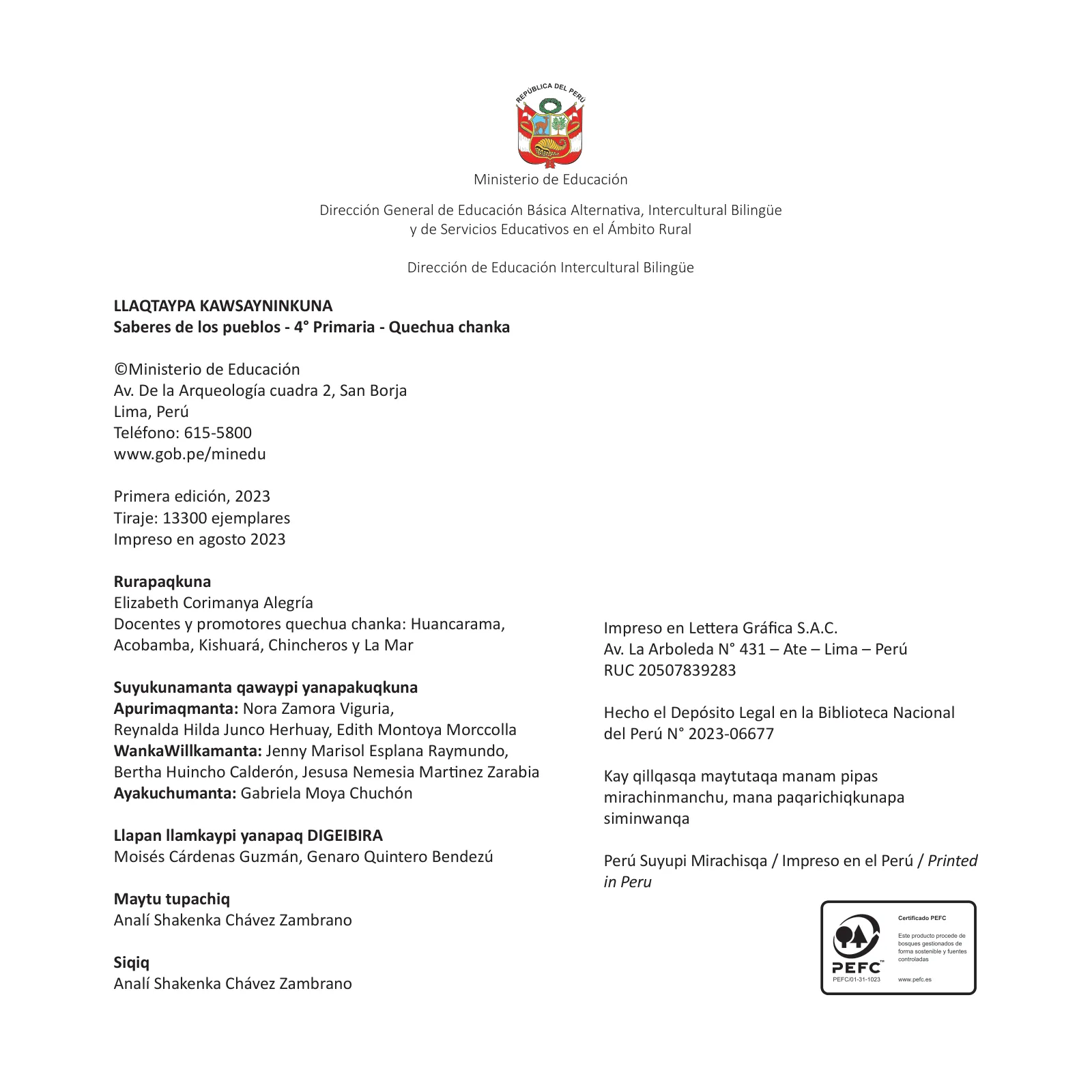 Página 4 de Llaqtaypa Kawsayninkuna. Saberes de los pueblos - 4° Primaria - Quechua chanka · 2023