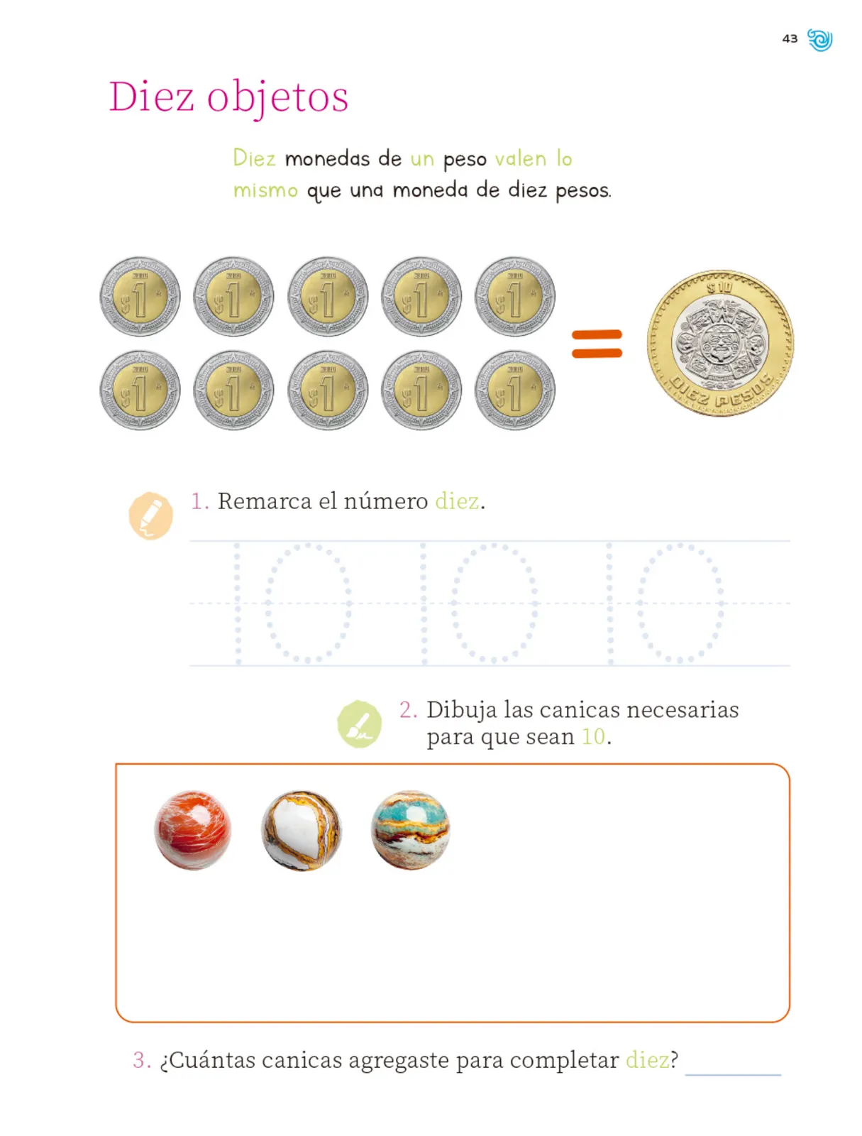 Página 44 de Múltiples lenguajes. Trazos y números.   Libro de Educación Primaria Grado 1°  Ciclo Escolar 2025 - 2026
