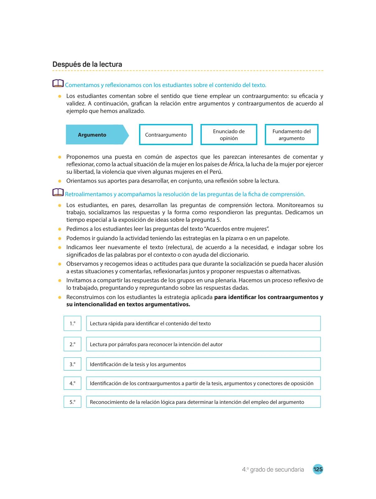 Página 127 de Comprensión lectora : manual para el docente de cuarto grado de Secundaria 2018 · 2018
