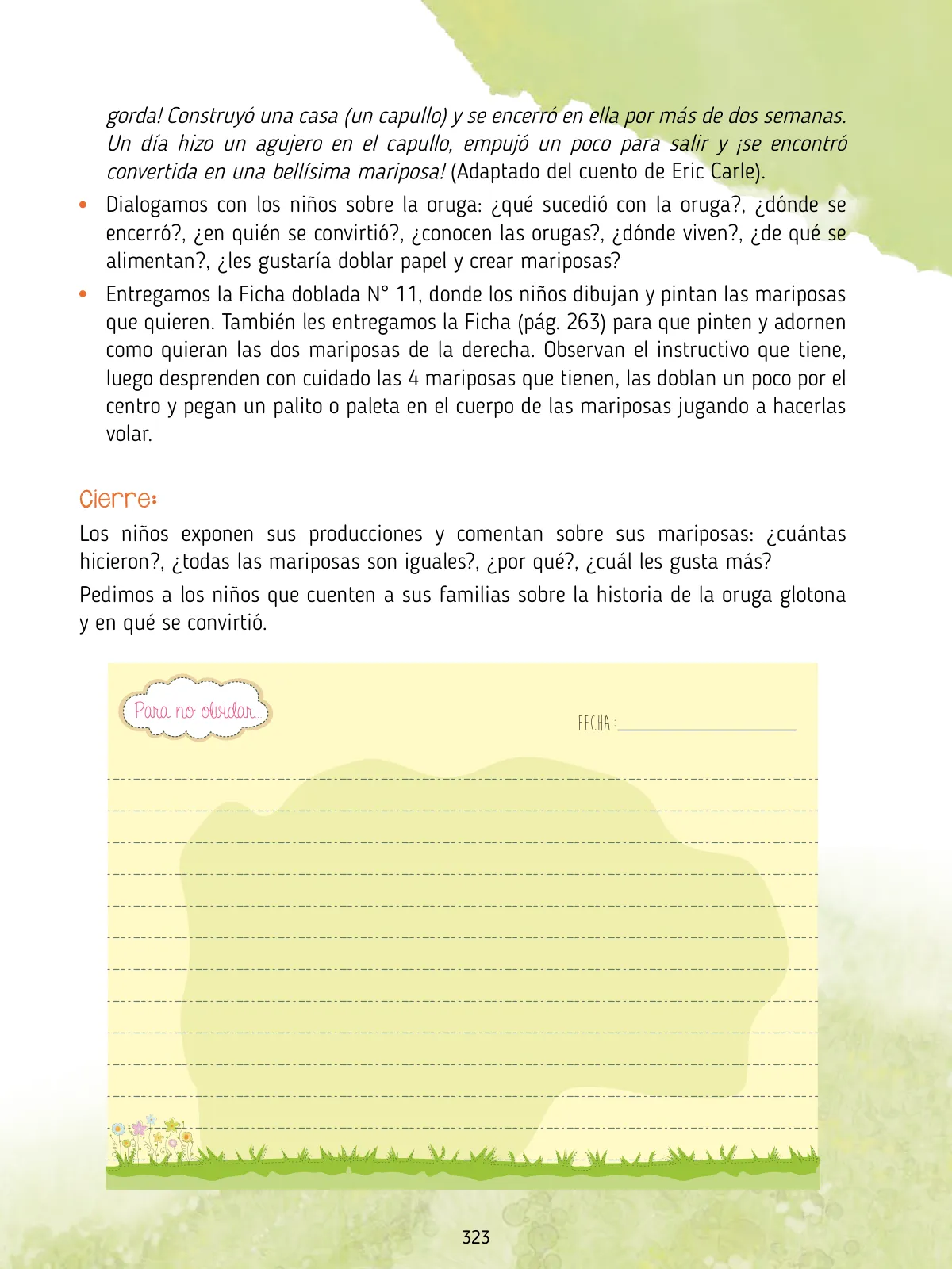 Miniatura página 325 de Agenda pedagógica 2017-2018 para docentes de II Ciclo de Instituciones de nivel de Educación Inicial · 2017