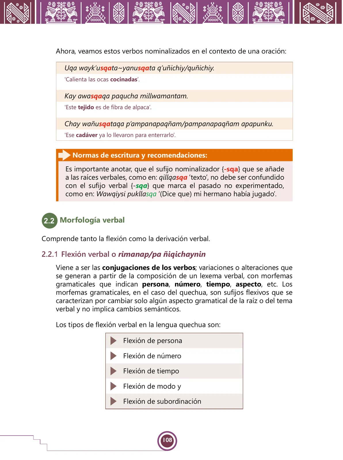 Miniatura página 110 de Urin Qichwa Qillqay Yachana Mayt'u = Manual de escritura quechua sureño · 2021
