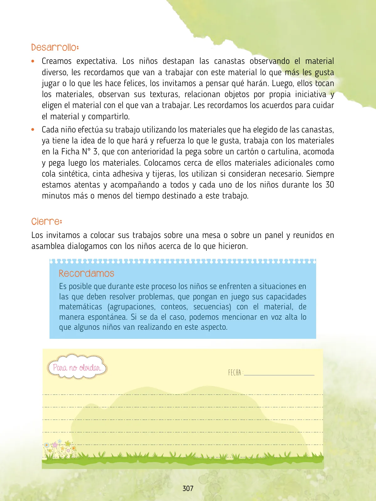 Miniatura página 309 de Agenda pedagógica 2017-2018 para docentes de II Ciclo de Instituciones de nivel de Educación Inicial · 2017