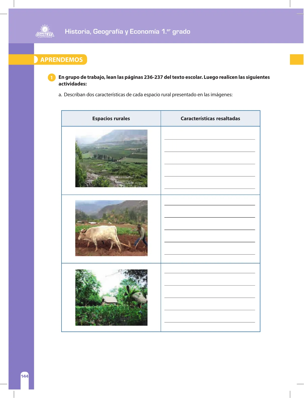 Página 144 de Historia, Geografía y Economía 1 : cuaderno de reforzamiento pedagógico - JEC · 2016
